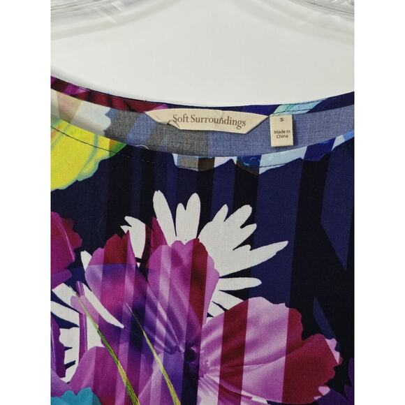 Soft Surroundings Womens Mignon Colorful Top S Pullover 3/4 Sleeve Floral Stripe - Picture 4 of 6